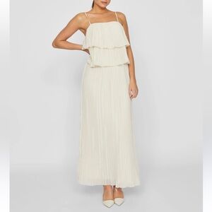 VILA Cream Chiffon Pleated Maxi Dress NEW